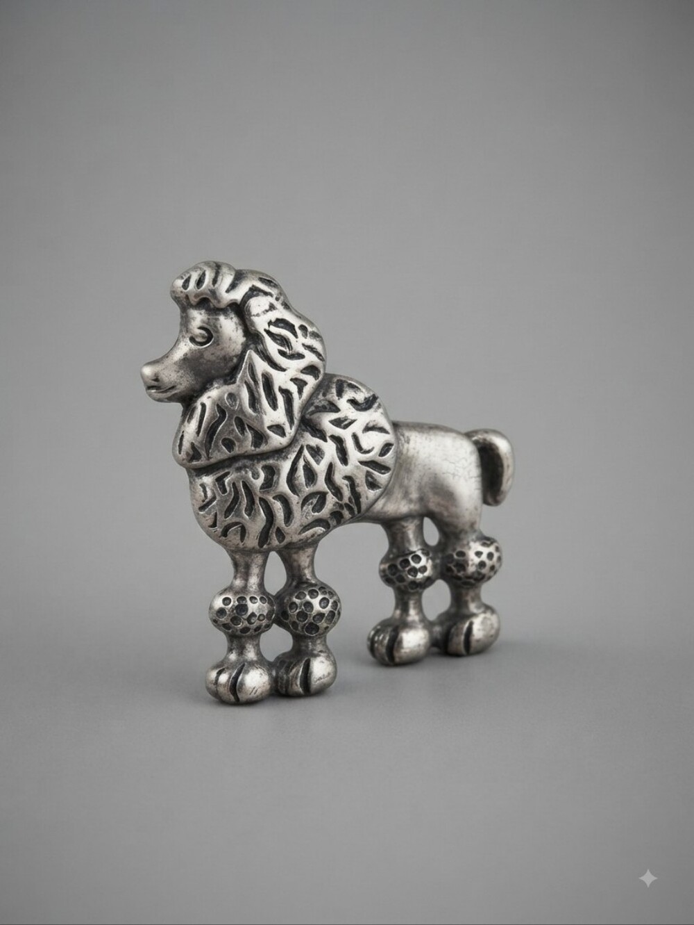 Vintage Silver Tone Poodle Dog Figural Brooch Pin As-Is Repair